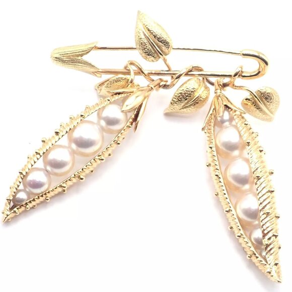 Authentic! Tiffany & Co Schlumberger Peapod 18k Yellow Gold Pearl Pin Brooch - Picture 4 of 8